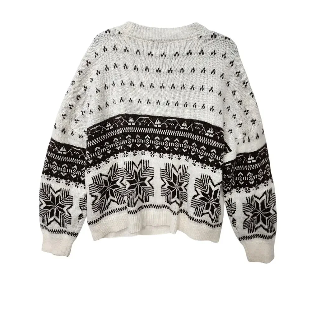 LANE BRYANT WOMENS CARDIGAN SWEATER FAIR ISLE BEIGE WESTERN BOHO PLUS 22 24 2XL